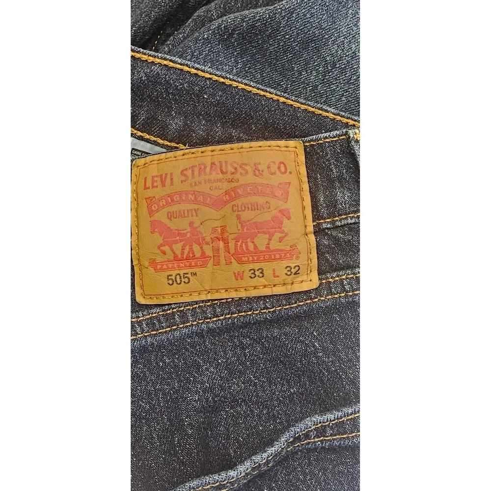 Levis 505 Regular Fit Jeans Mens 33x32 Dark Wash Indigo Straight Leg Denim